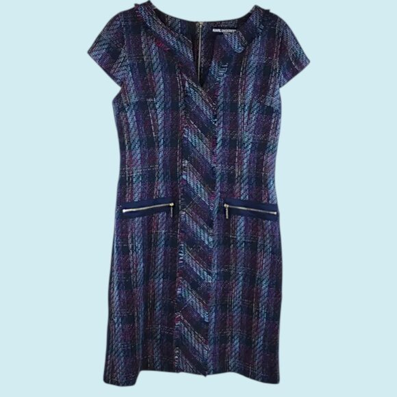 Karl Lagerfeld Dress Size 14 Tweed Sleeveless Shift Split V-neck Autumn Fall - Picture 1 of 10